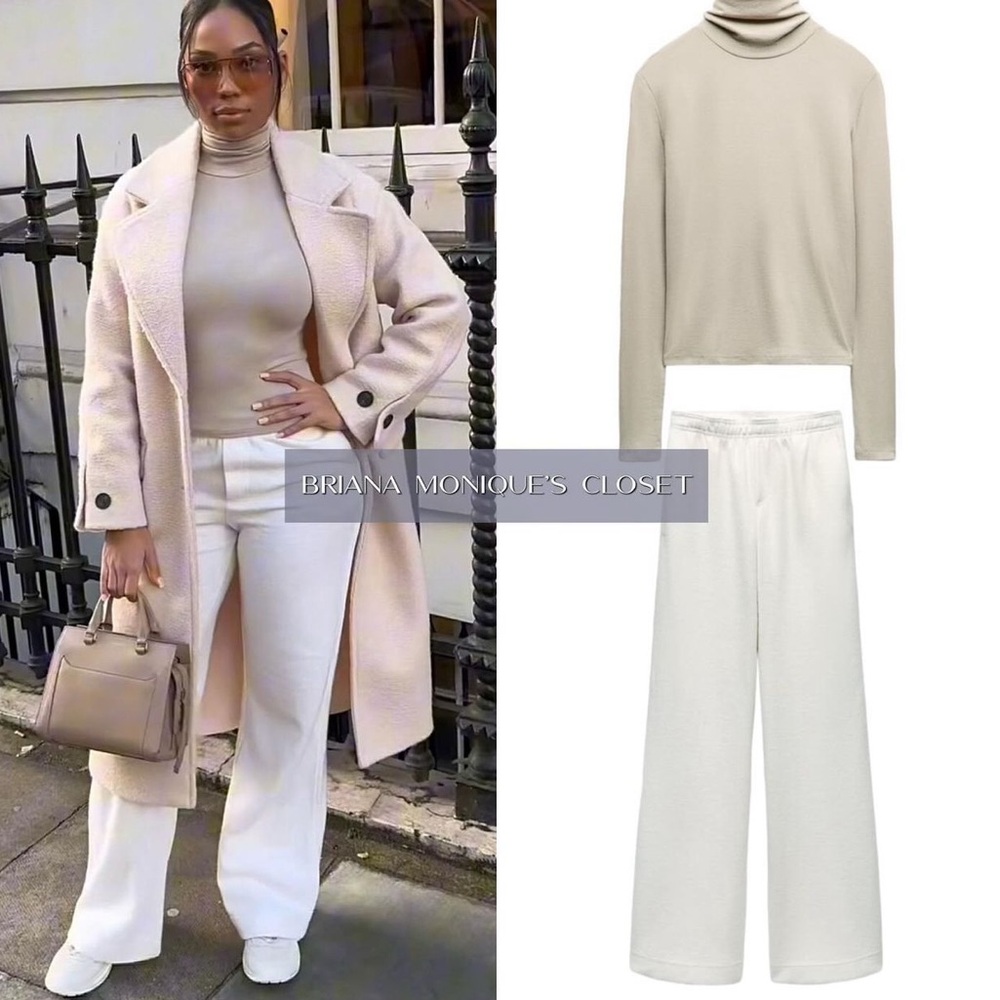 Zara textured “pajama” pants in ecru